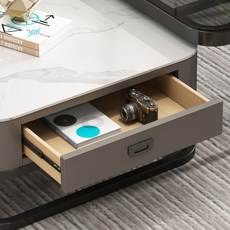 Modern Minimalist Square Rock Slab Glass Metal Combination Coffee Table ...