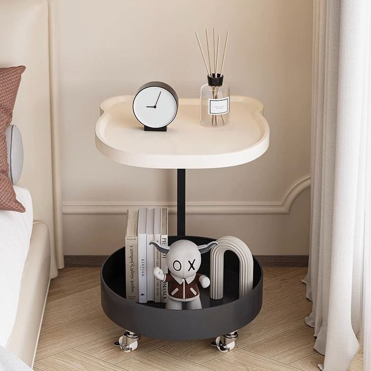 Contemporary Nordic Round Board Top Side Table Storage Shelf 2-Tier For ...
