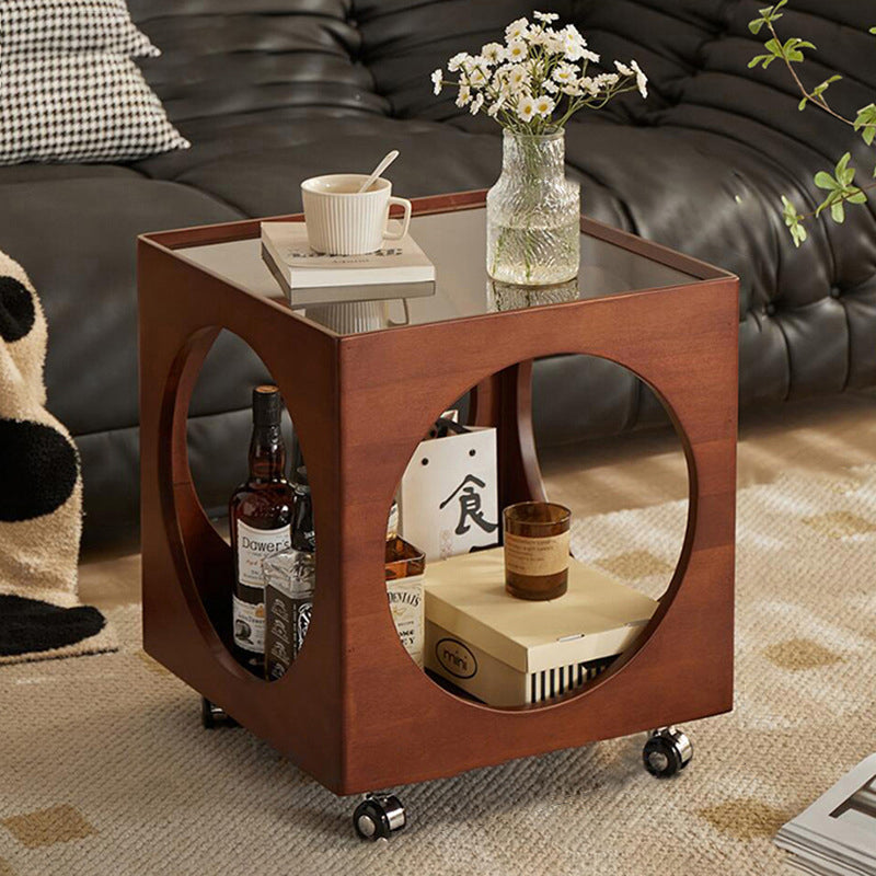 Traditional Vintage Square Tabletop Solid Wood Rattan Side Table 1 ...