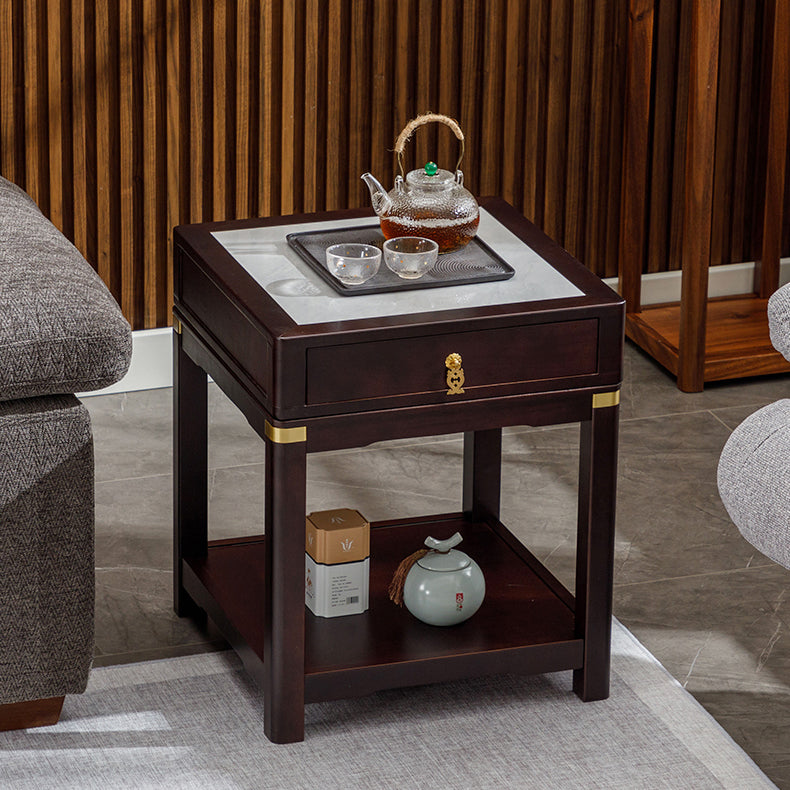 Traditional Vintage Square Tabletop Solid Wood Rock Slab Side Table 1 ...