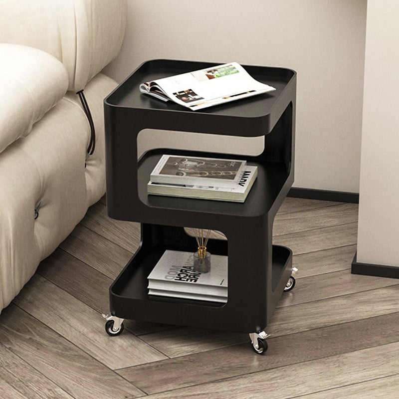 Contemporary Simplicity Square Iron Movable Side Table 3-Tier Storage ...