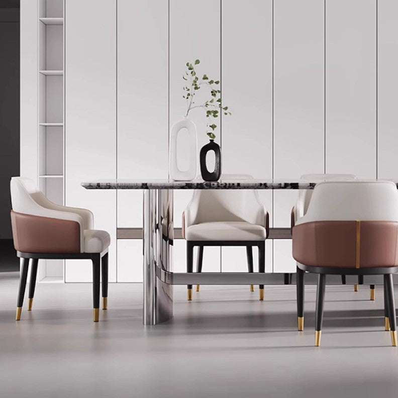 Modern Luxury Square Bent Leather Metal Dining Chair Backrest Armless ...
