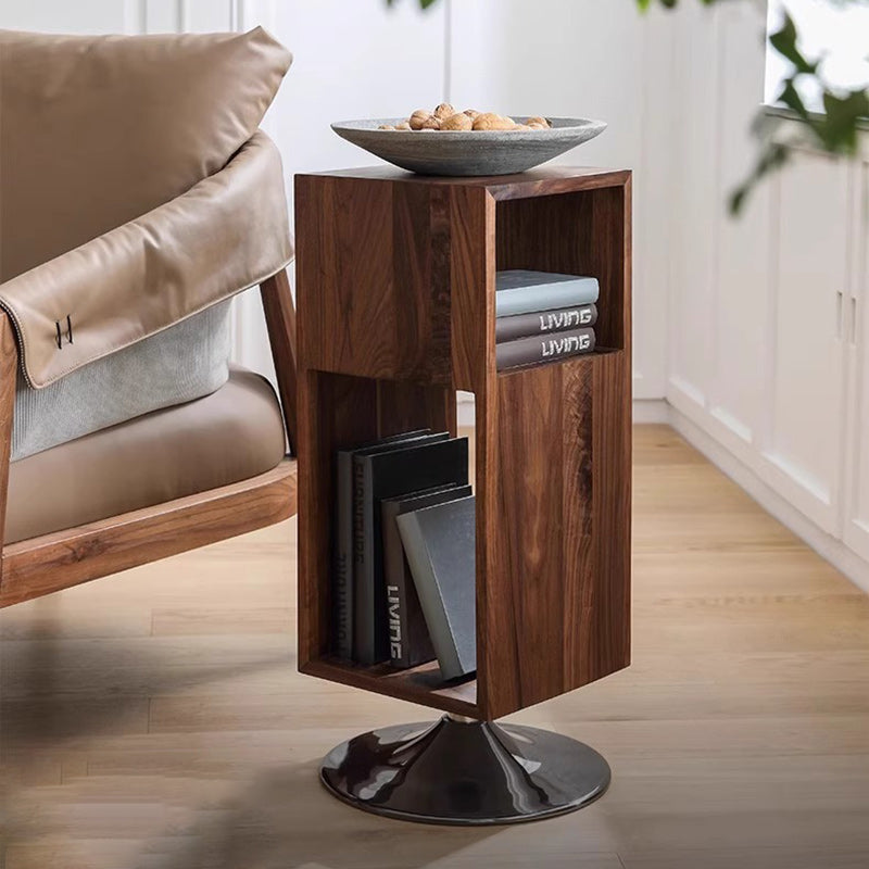 Modern Minimalist Rotatable Rectangular Wood Iron End Table 2-Tier For ...