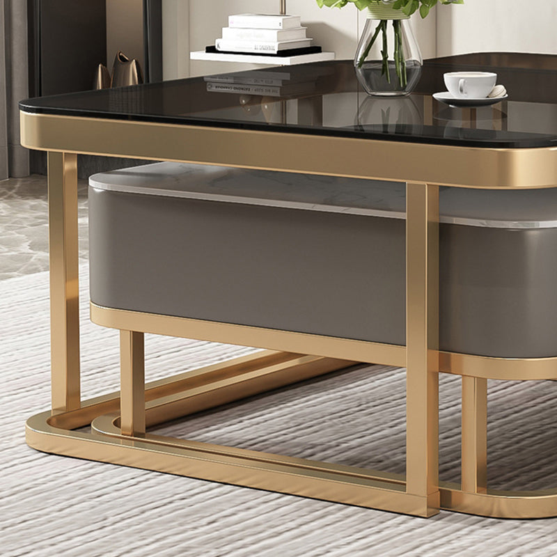 Modern Minimalist Square Rock Slab Glass Metal Combination Coffee Table ...