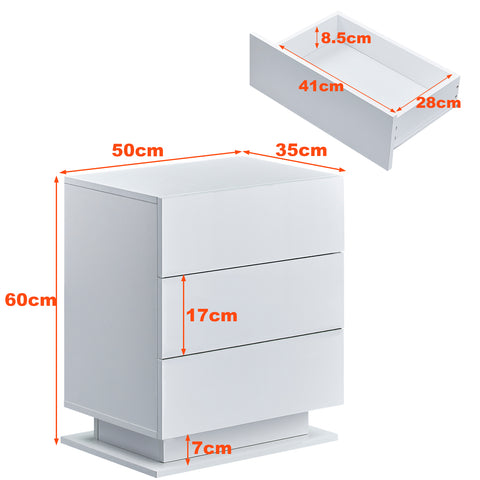 Mario Bedside Table 3 Drawers Nightstand with LED Light | CLIPOP