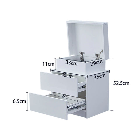 Kumar White Bedside Table 2 Drawers Nightstand with LED Light | CLIPOP