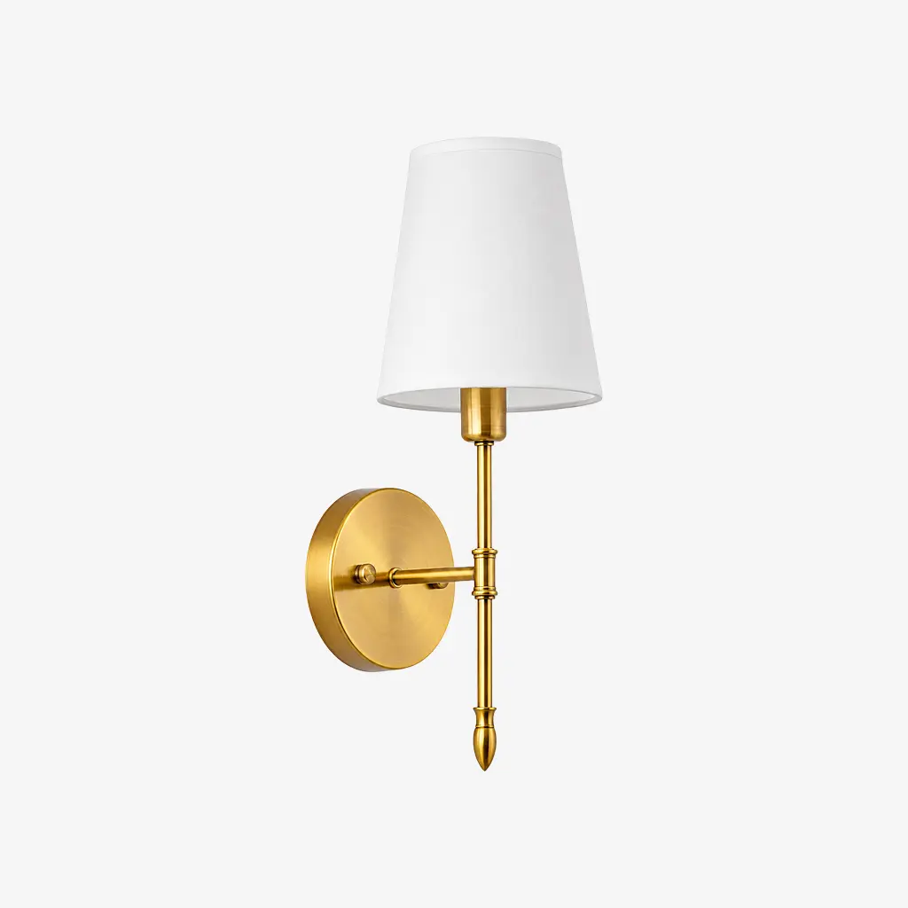 One-head vintage brass wall light, Style A with fabric shade