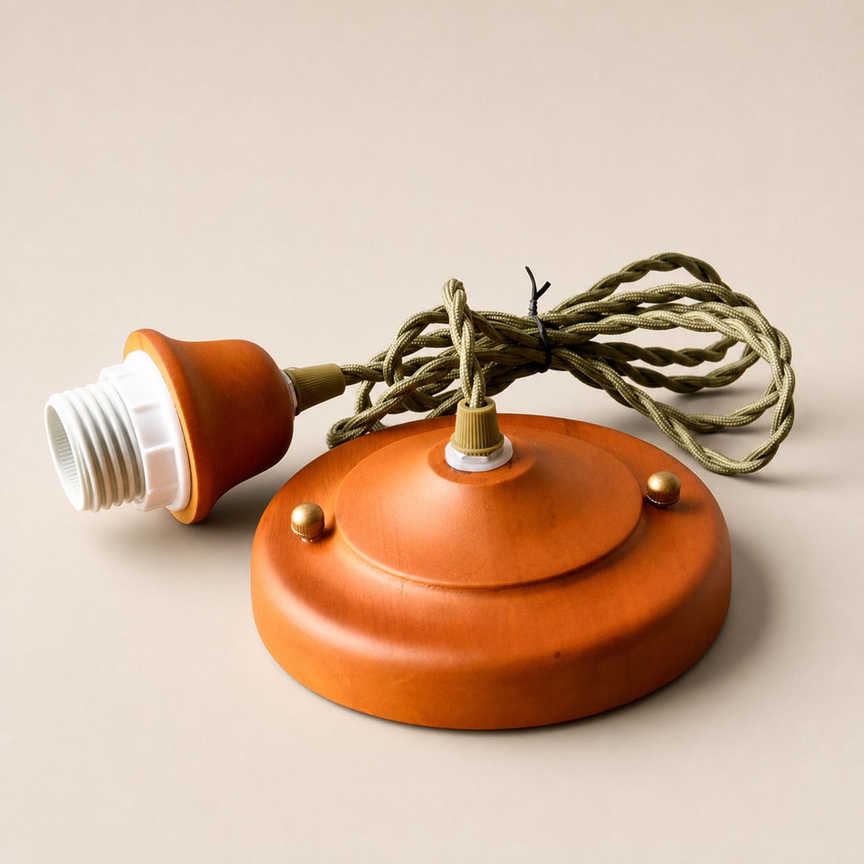 Pleated Fabric Pendant Light with Wood Canopy