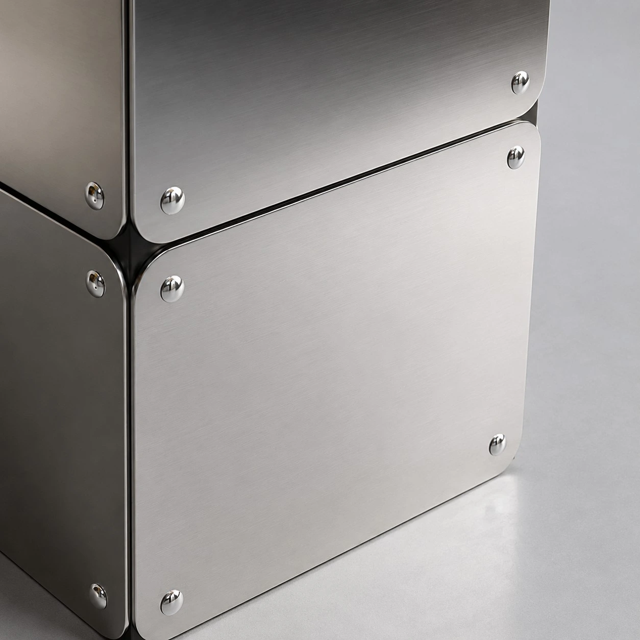 Close view of the brushed metal lamp base and fasteners